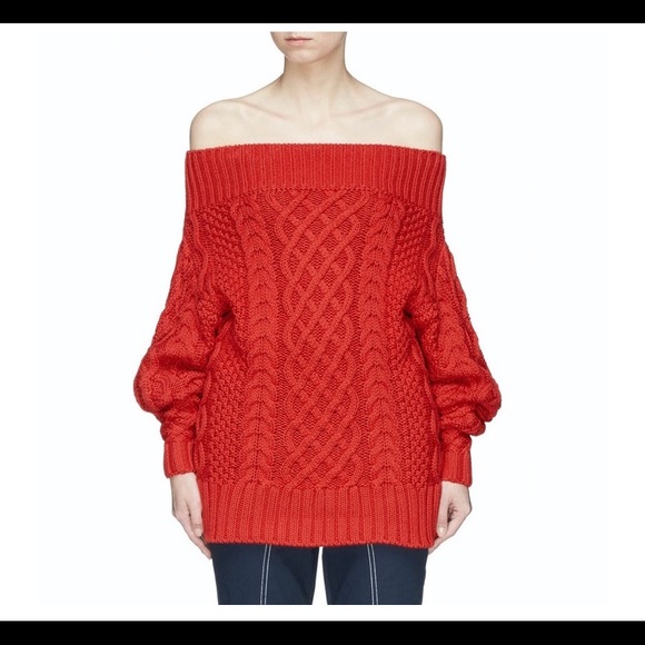 SELF-PORTRAIT NWT Oversized Red Off The Shoulder Sweater/Jumper - Picture 6 of 6